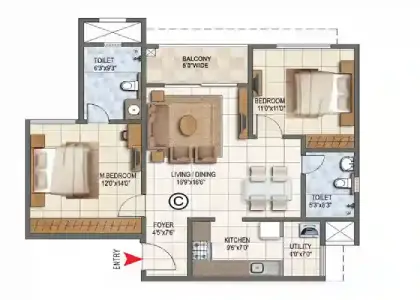 Godrej Bannerghatta Apartment 2 BHK Floor Plan by Godrej Properties located at Bannerghatta Road, Bangalore Karnataka